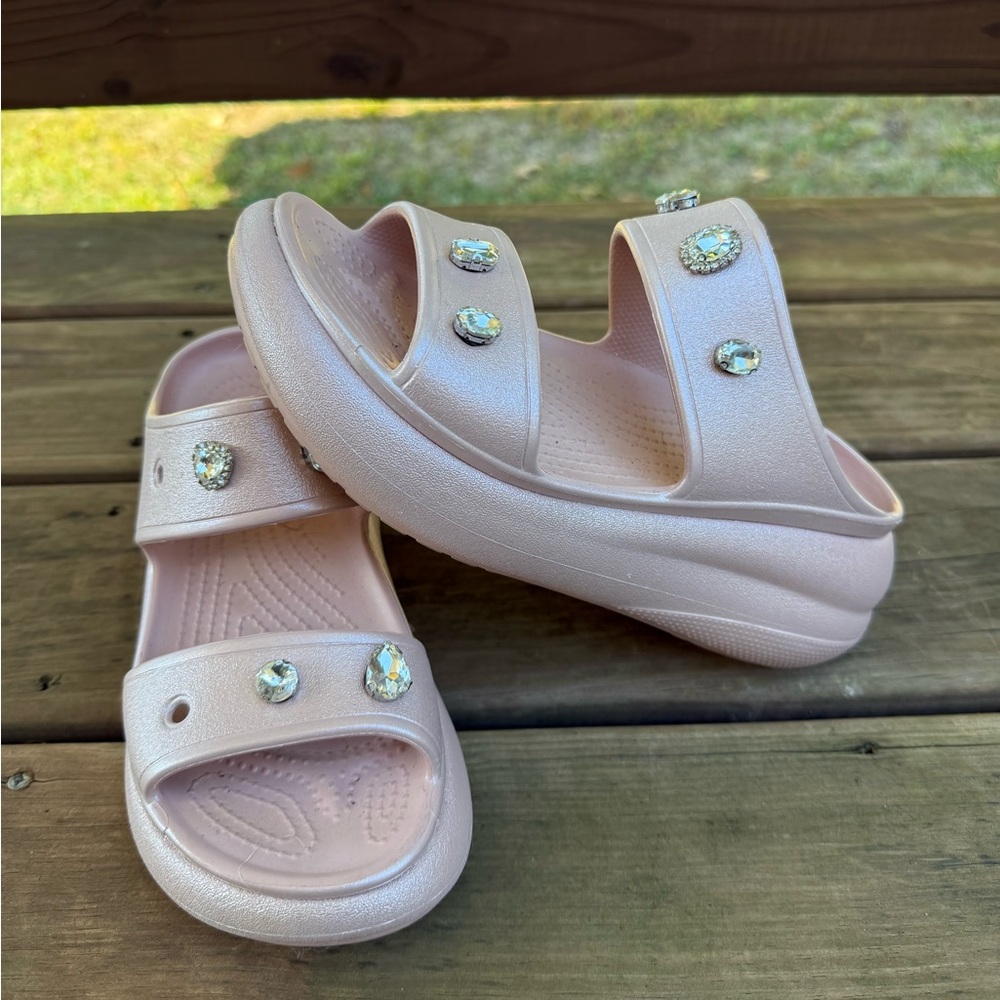 CROCS Women's Pink Sandals with Gem Accents